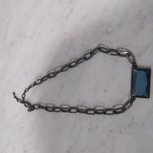Lia Sophia Gunmetal and Blue Stone Necklace